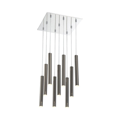 Forest LED Square Chandelier in Chrome/Pearl Black (9-Light/12-Inch).