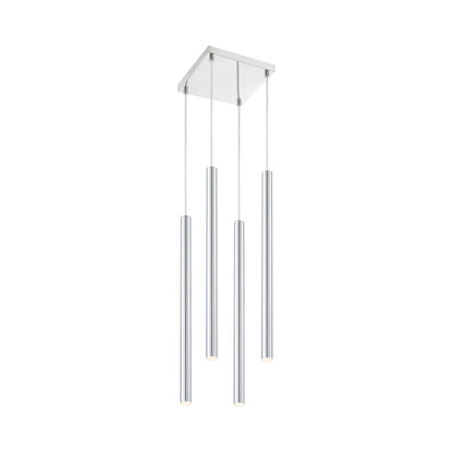 Forest LED Square Chandelier in Chrome/Chrome (4-Light/24-Inch).