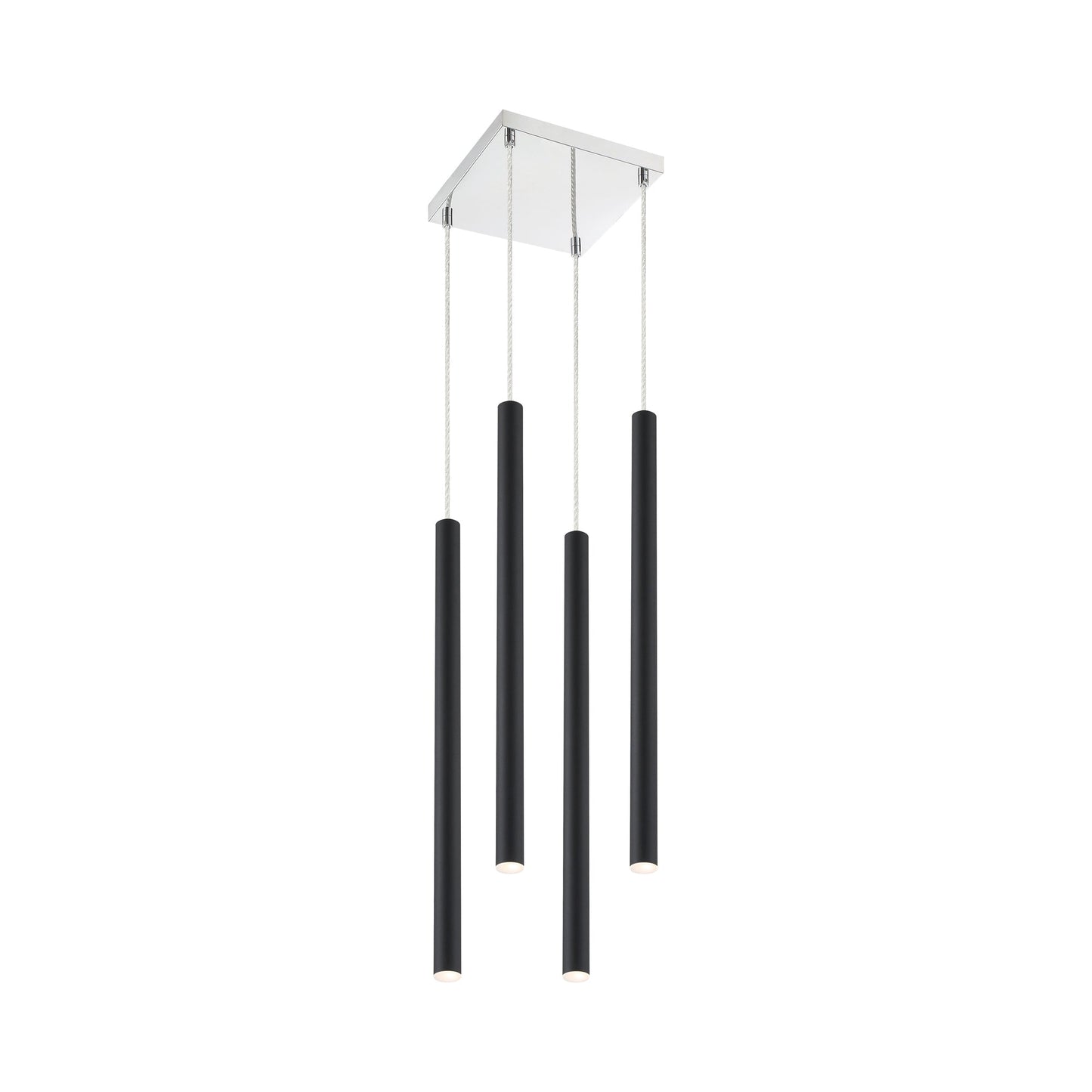 Forest LED Square Chandelier in Chrome/Matte Black (4-Light/24-Inch).