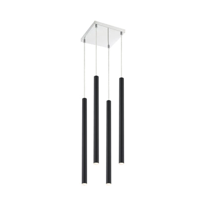 Forest LED Square Chandelier in Chrome/Matte Black (4-Light/24-Inch).