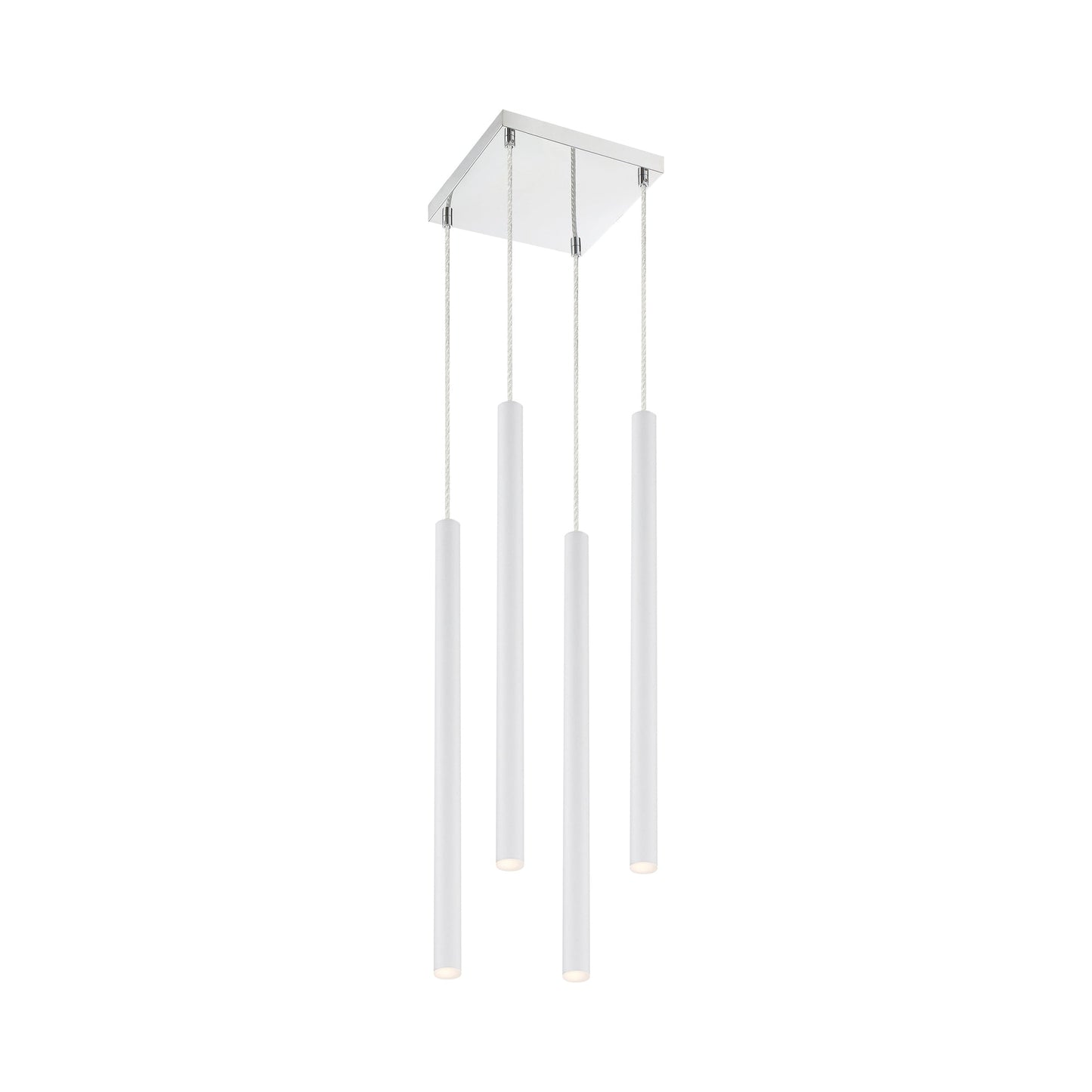 Forest LED Square Chandelier in Chrome/Matte White (4-Light/24-Inch).