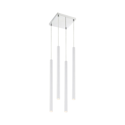Forest LED Square Chandelier in Chrome/Matte White (4-Light/24-Inch).
