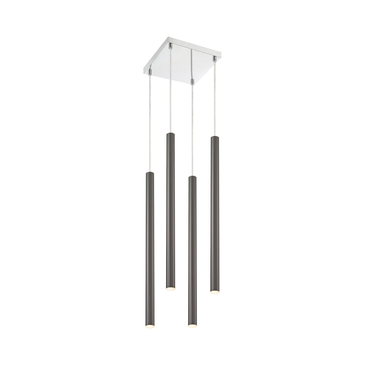 Forest LED Square Chandelier in Chrome/Pearl Black (4-Light/24-Inch).