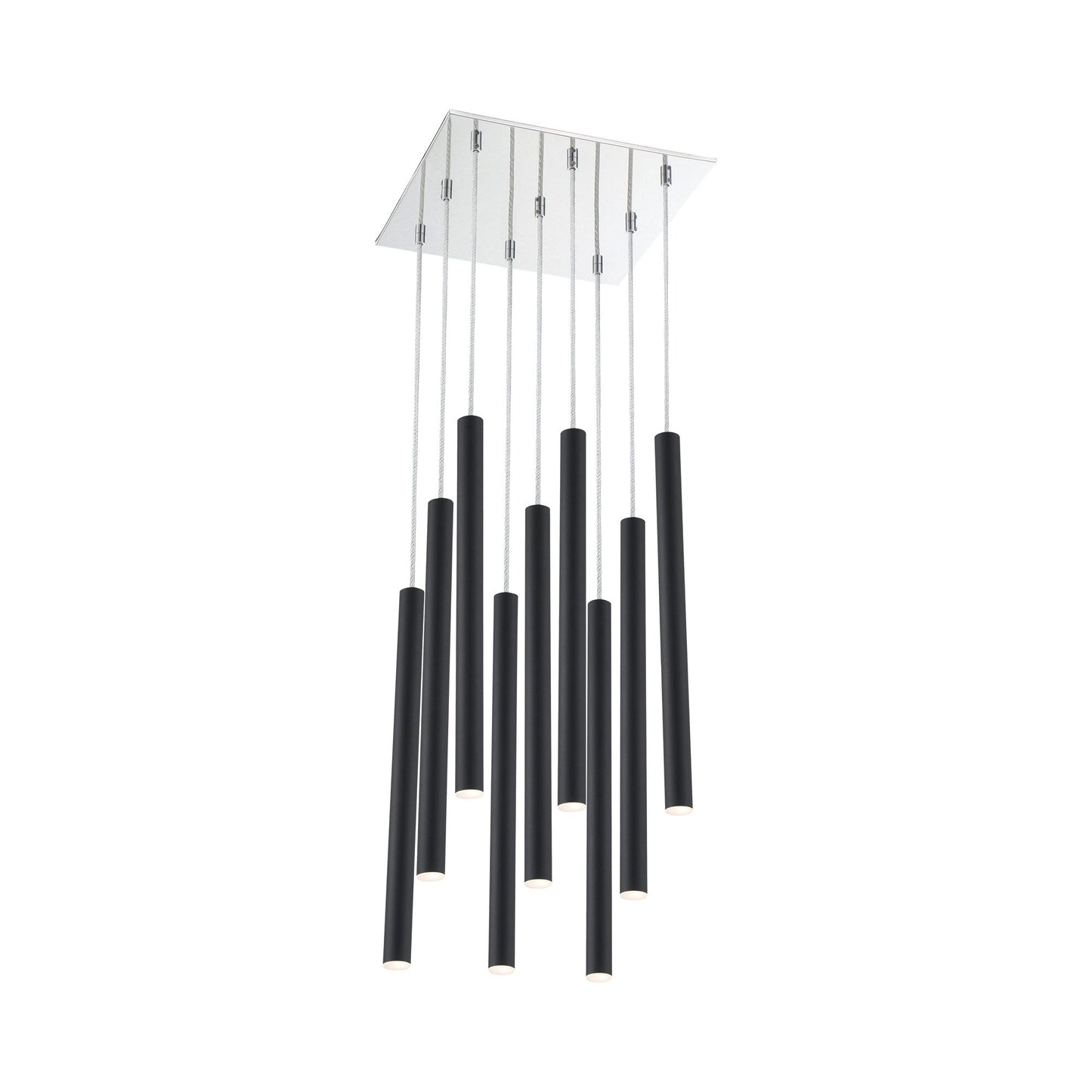 Forest LED Square Chandelier in Chrome/Matte Black (9-Light/24-Inch).