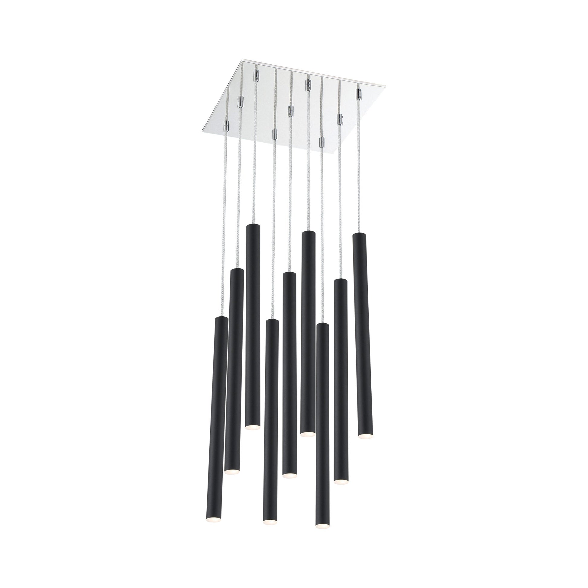 Forest LED Square Chandelier in Chrome/Matte Black (9-Light/24-Inch).
