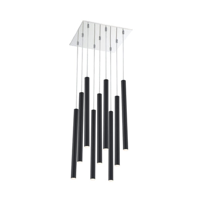 Forest LED Square Chandelier in Chrome/Matte Black (9-Light/24-Inch).
