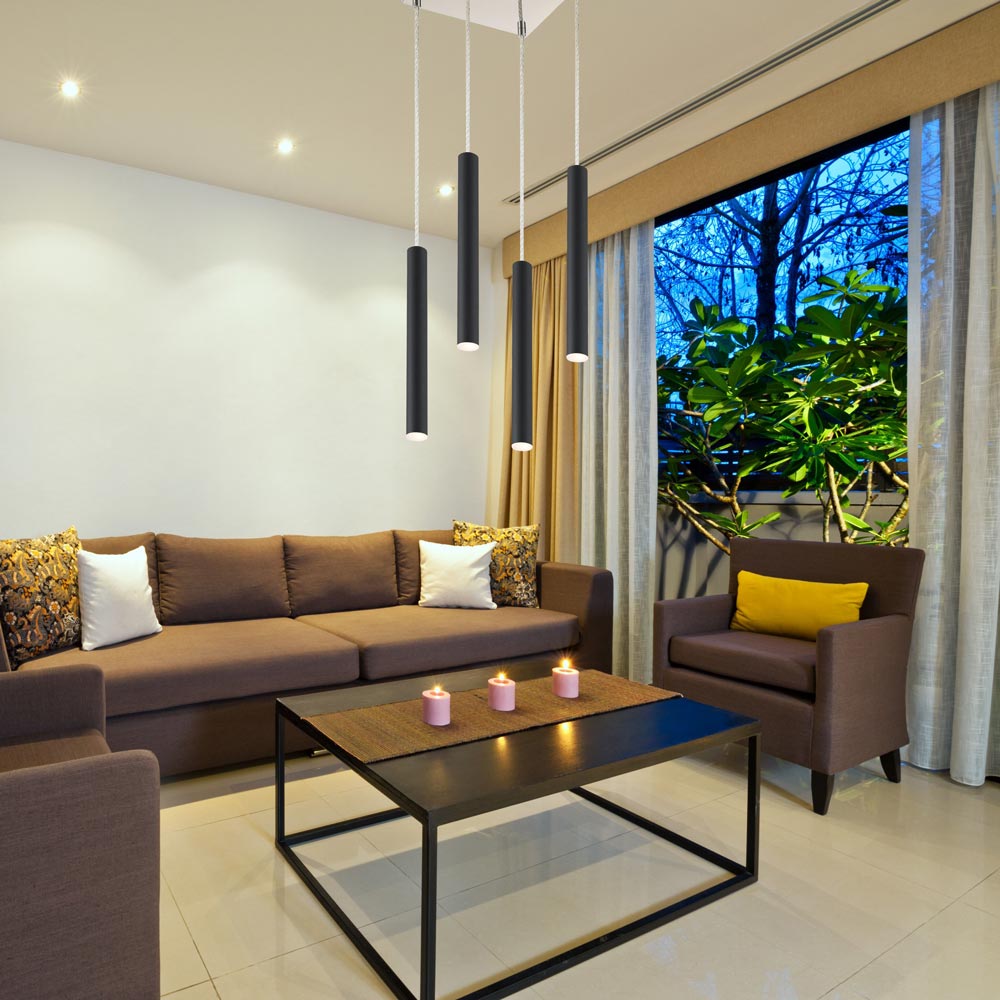 Forest LED Square Chandelier in living room.