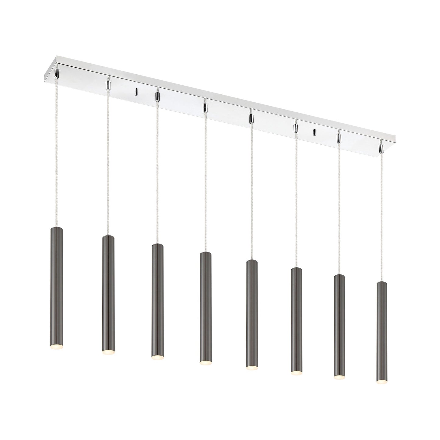 Forest Linear LED Chandelier in Chrome/Pearl Black (8-Light/12-Inch).
