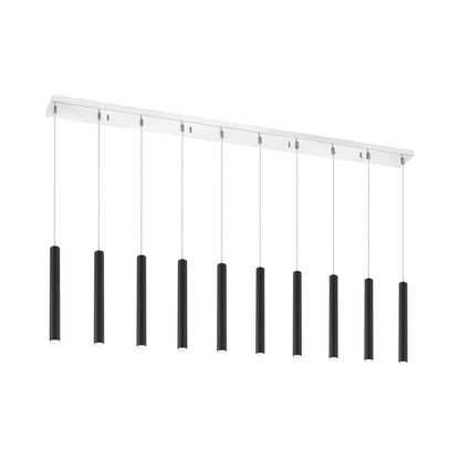 Forest Linear LED Chandelier in Chrome/Matte Black (10-Light/12-Inch).