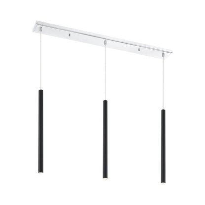 Forest Linear LED Chandelier in Chrome/Matte Black (3-Light/24-Inch).