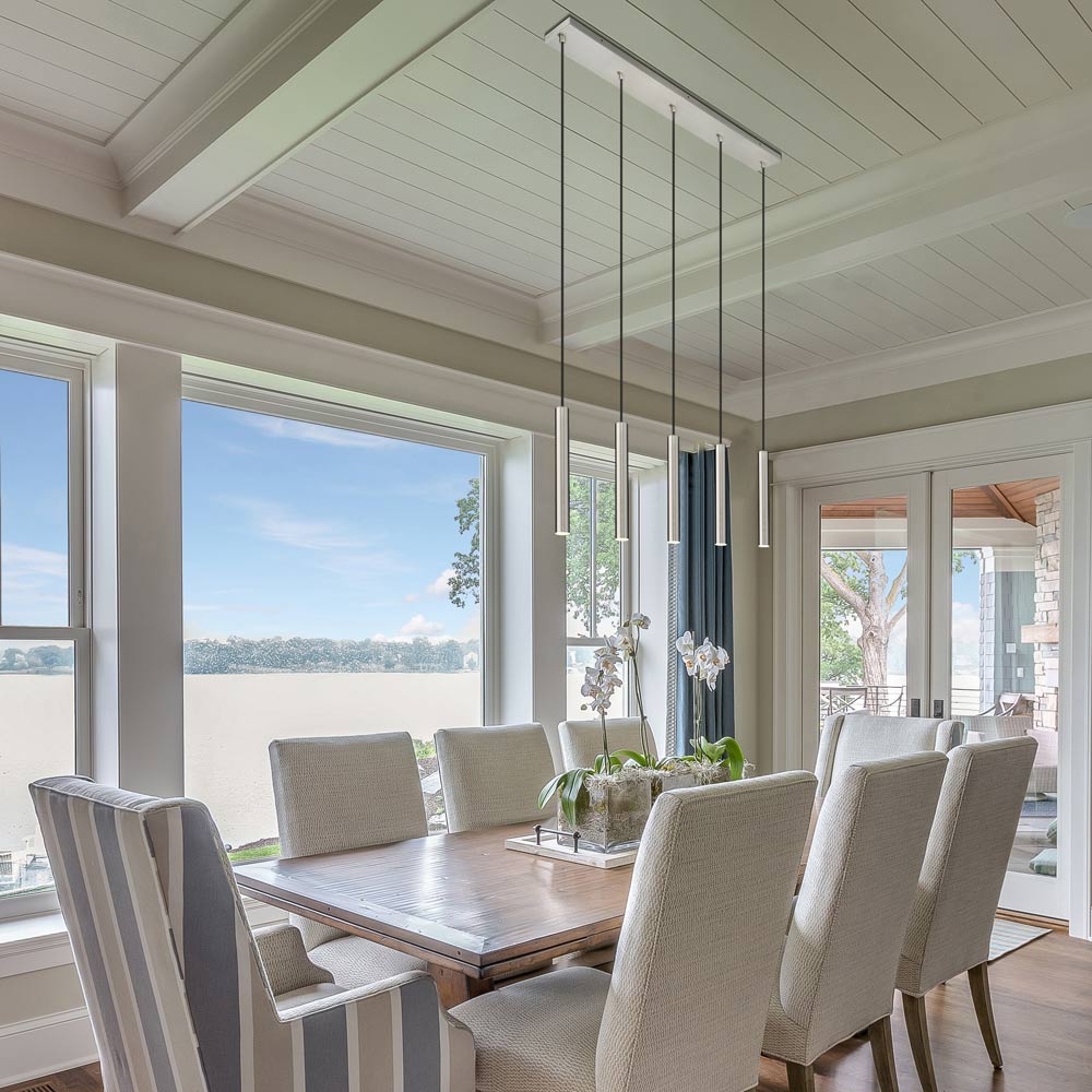 Forest Linear LED Chandelier in dining room.