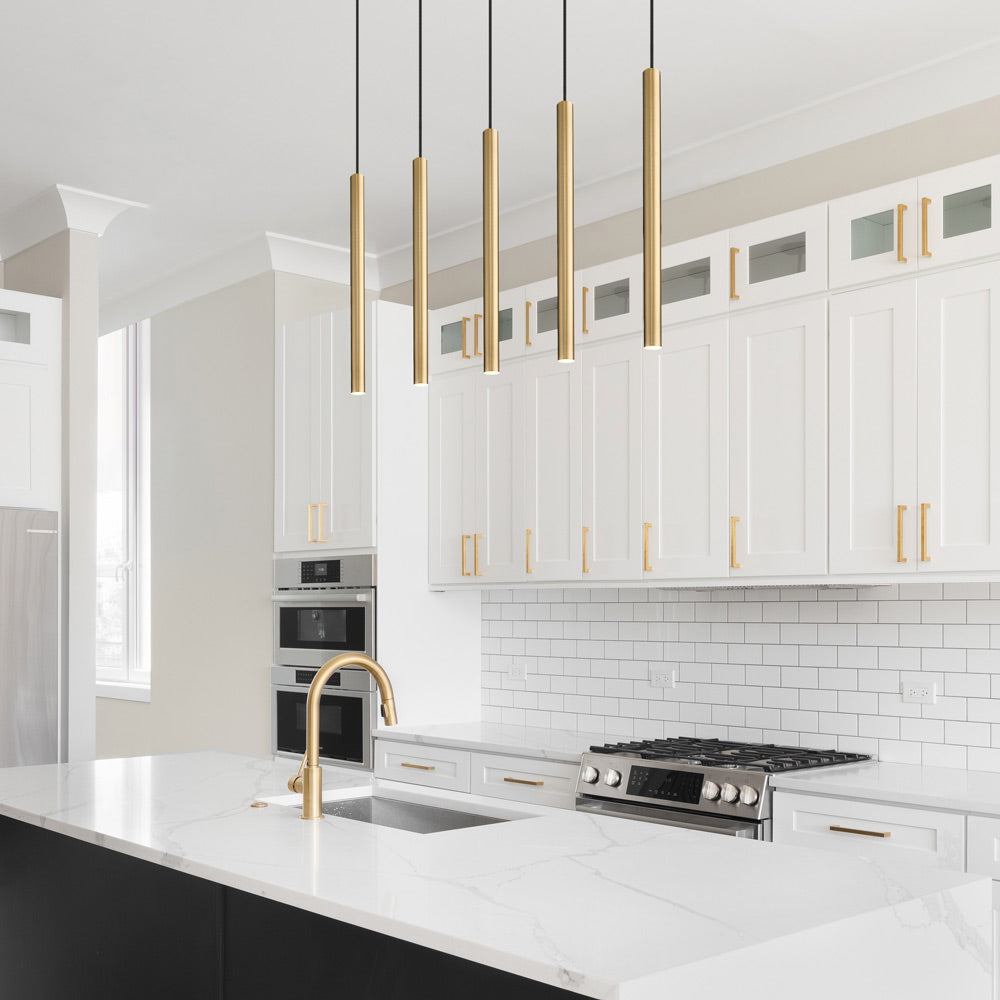 Forest Linear LED Chandelier in kitchen.