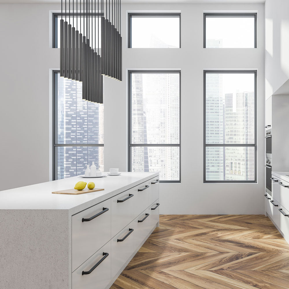 Forest Linear LED Chandelier in kitchen.