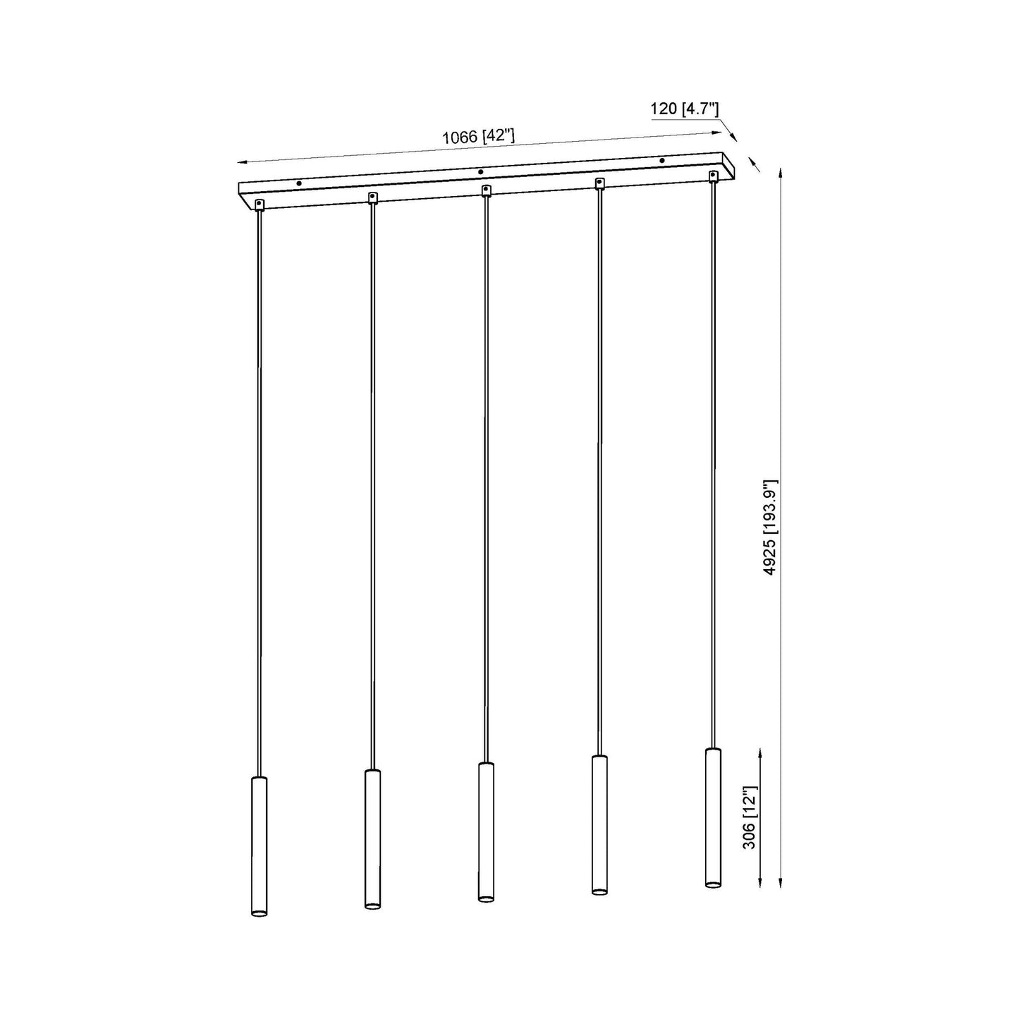 Forest Linear LED Chandelier - line drawing.