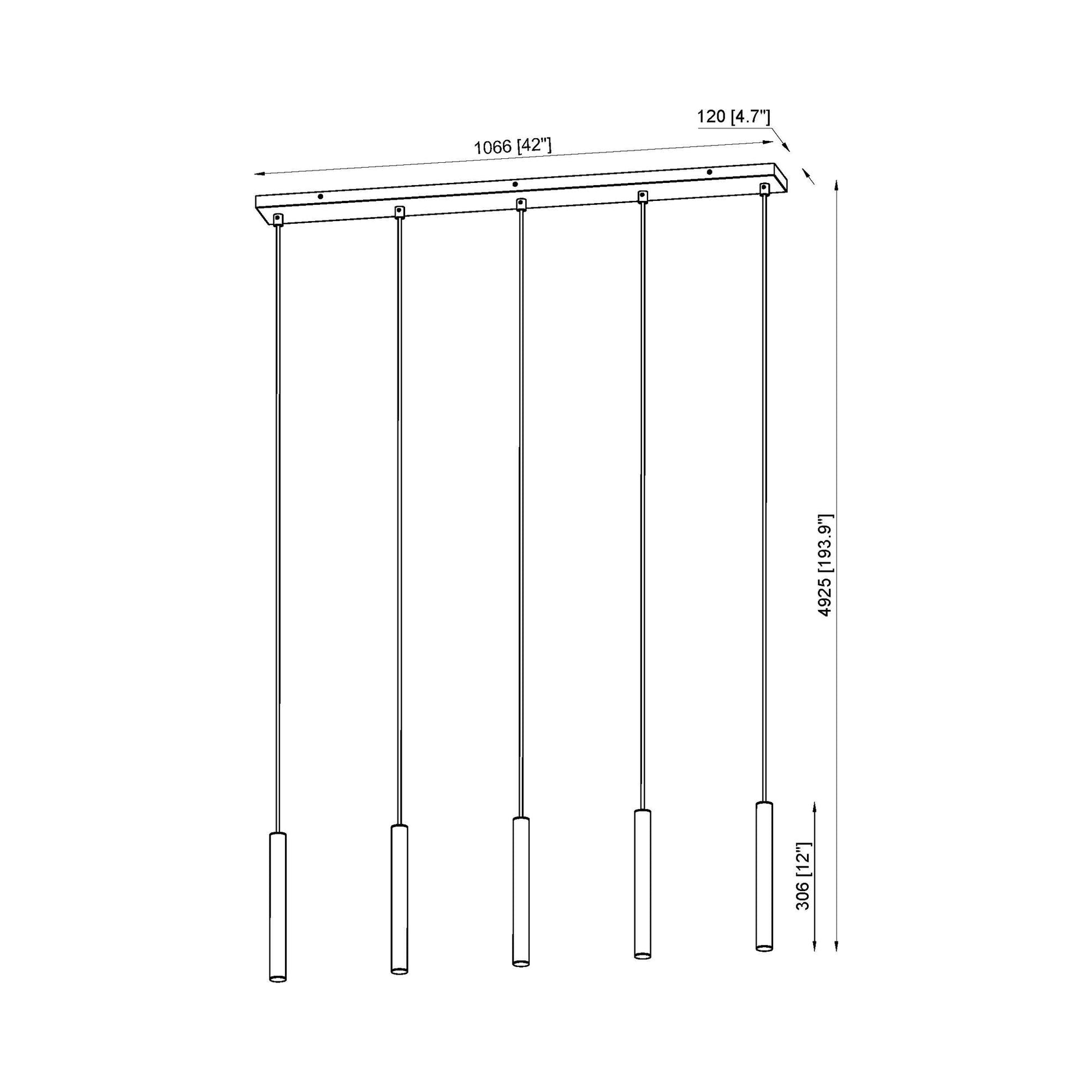 Forest Linear LED Chandelier - line drawing.