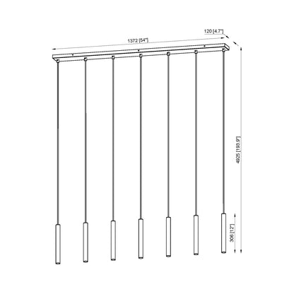 Forest Linear LED Chandelier - line drawing.