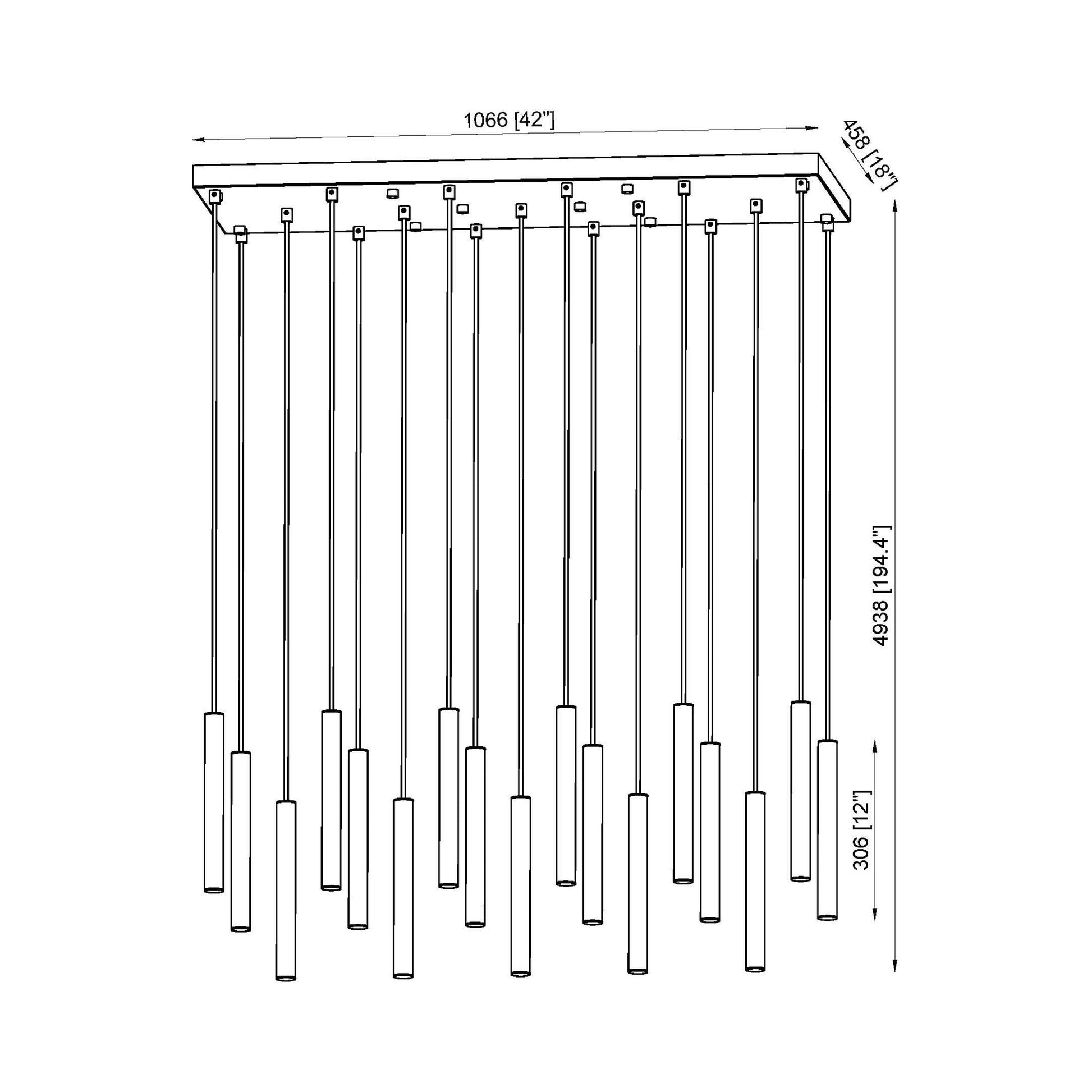 Forest Linear LED Chandelier - line drawing.