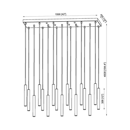 Forest Linear LED Chandelier - line drawing.
