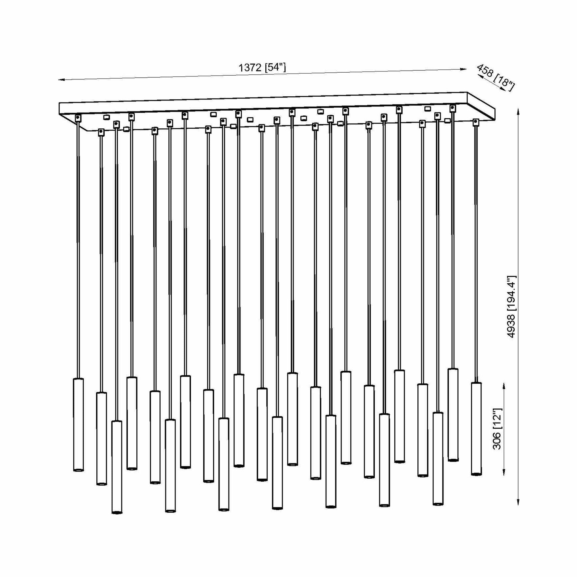 Forest Linear LED Chandelier - line drawing.