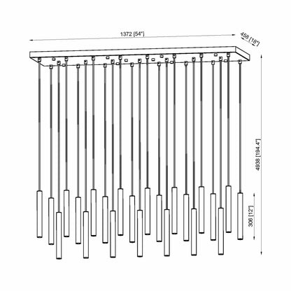 Forest Linear LED Chandelier - line drawing.