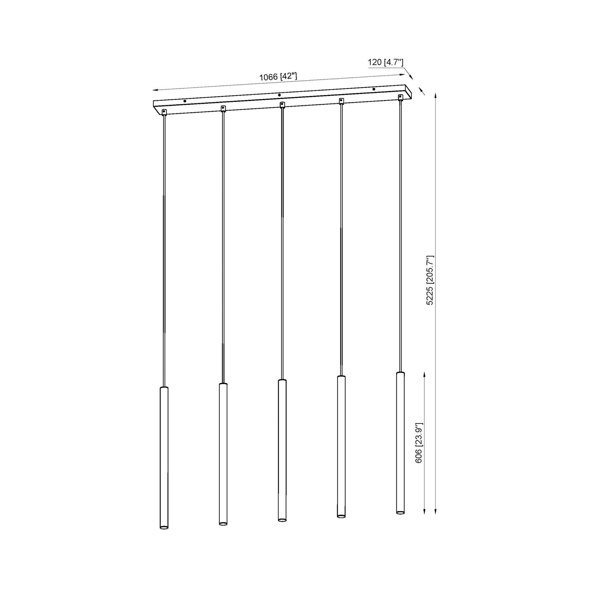 Forest Linear LED Chandelier - line drawing.