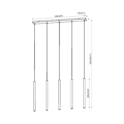 Forest Linear LED Chandelier - line drawing.