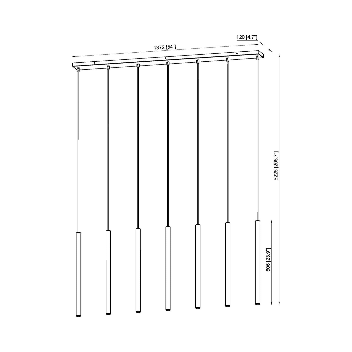Forest Linear LED Chandelier - line drawing.