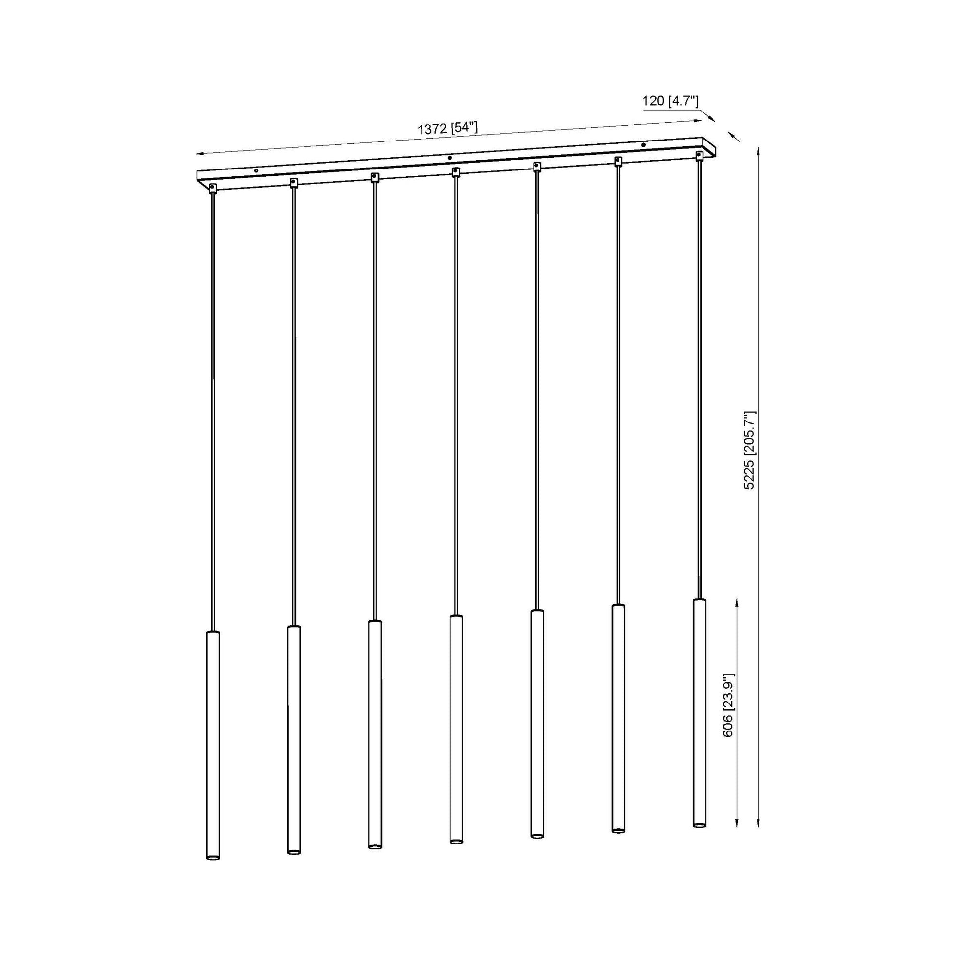Forest Linear LED Chandelier - line drawing.