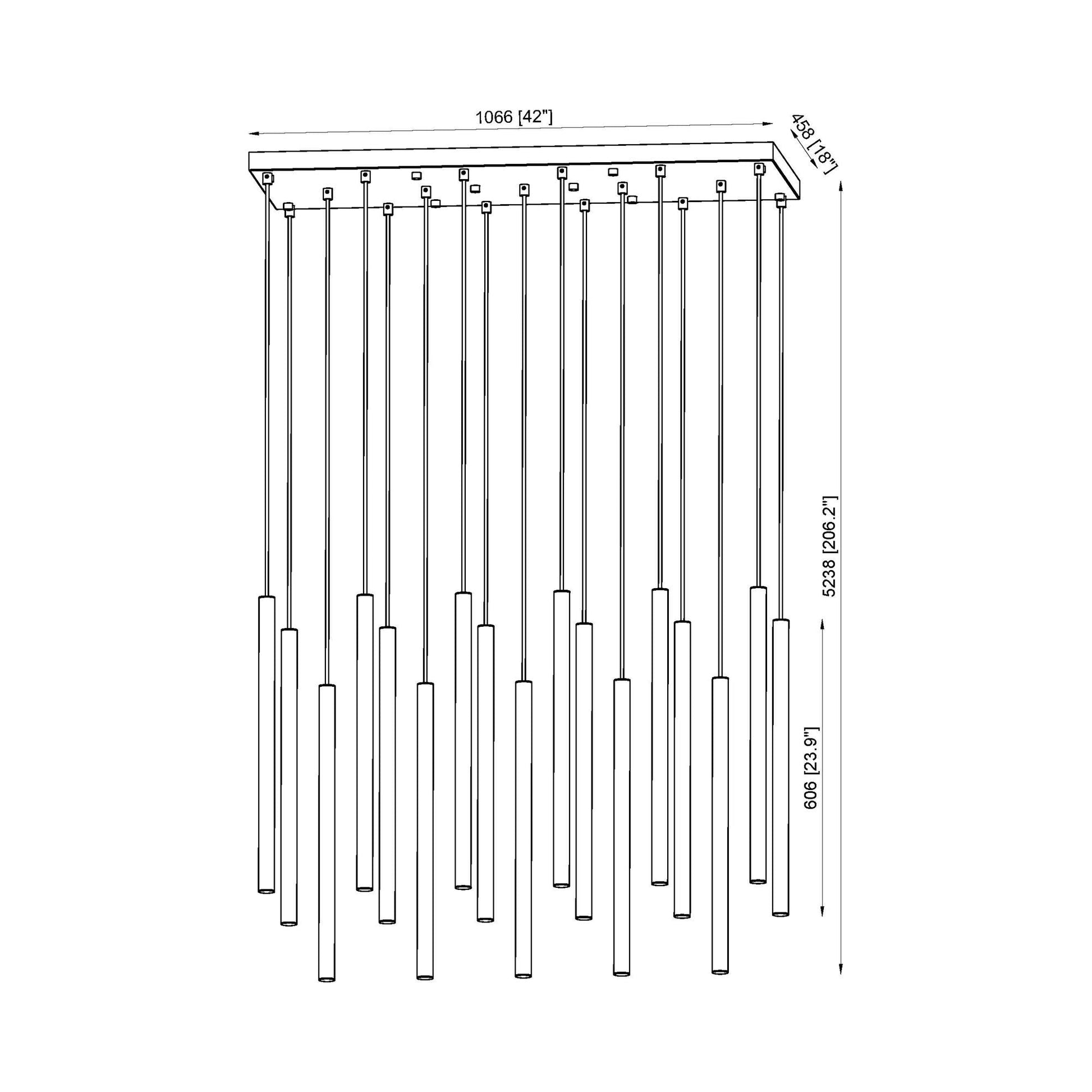 Forest Linear LED Chandelier - line drawing.
