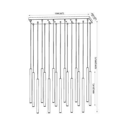 Forest Linear LED Chandelier - line drawing.