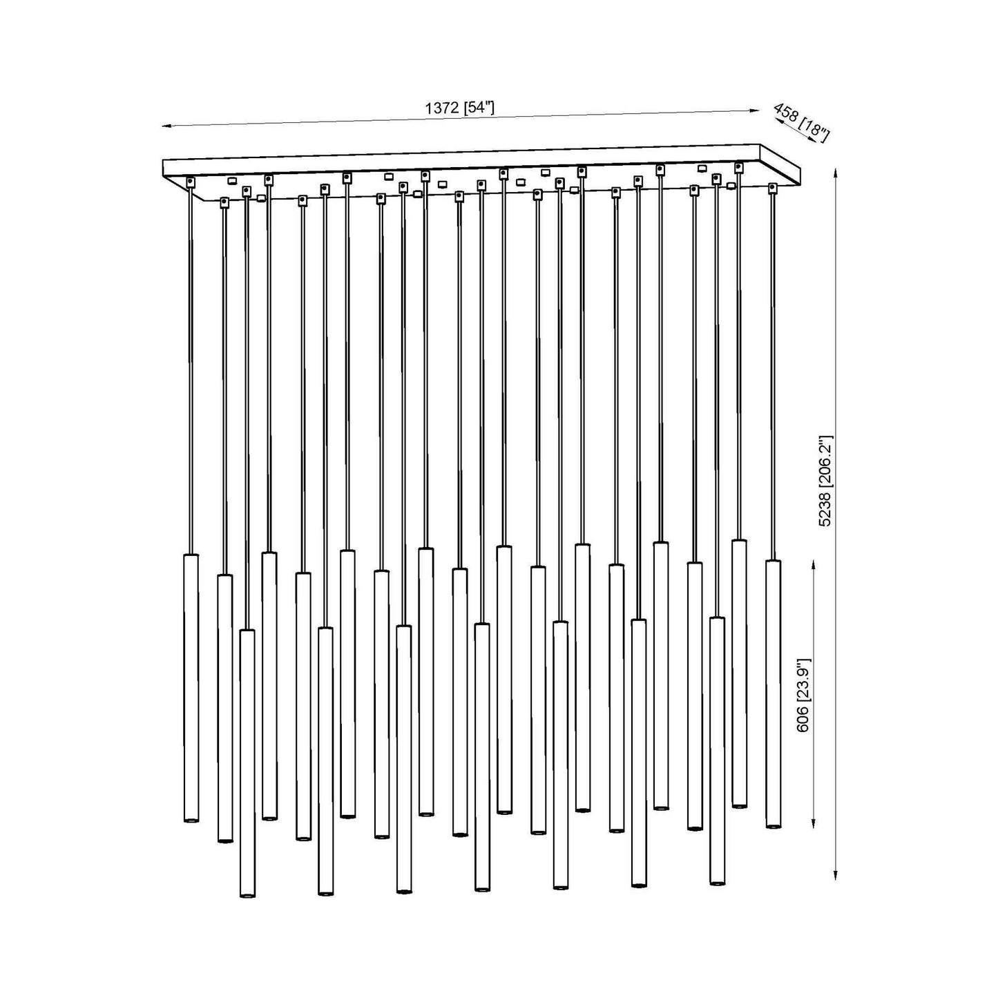 Forest Linear LED Chandelier - line drawing.