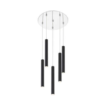Forest Round LED Chandelier in Chrome/Matte Black (5-Light/12-Inch).