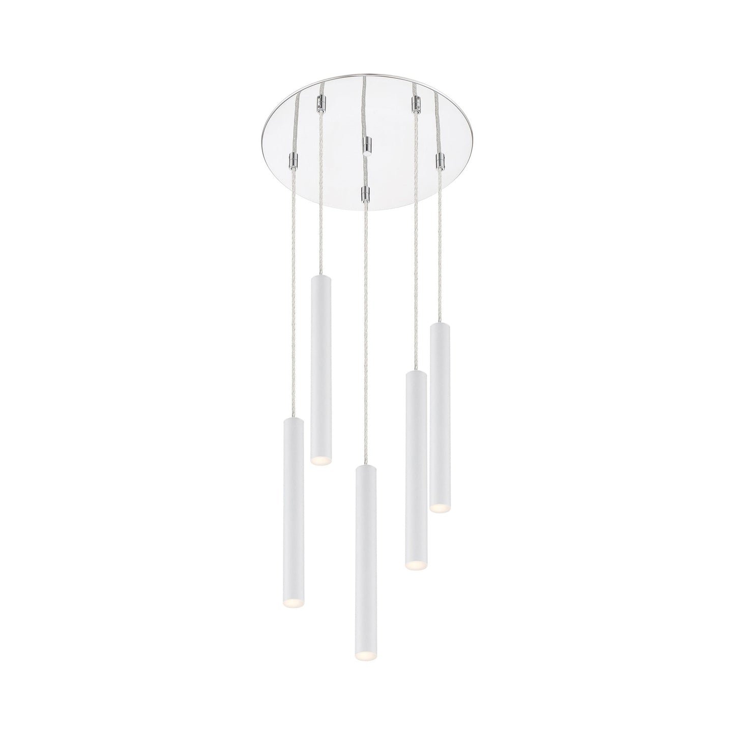 Forest Round LED Chandelier in Chrome/Matte White (5-Light/12-Inch).