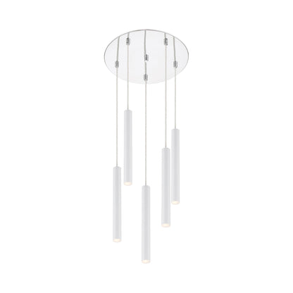 Forest Round LED Chandelier in Chrome/Matte White (5-Light/12-Inch).