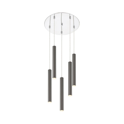 Forest Round LED Chandelier in Chrome/Pearl Black (5-Light/12-Inch).