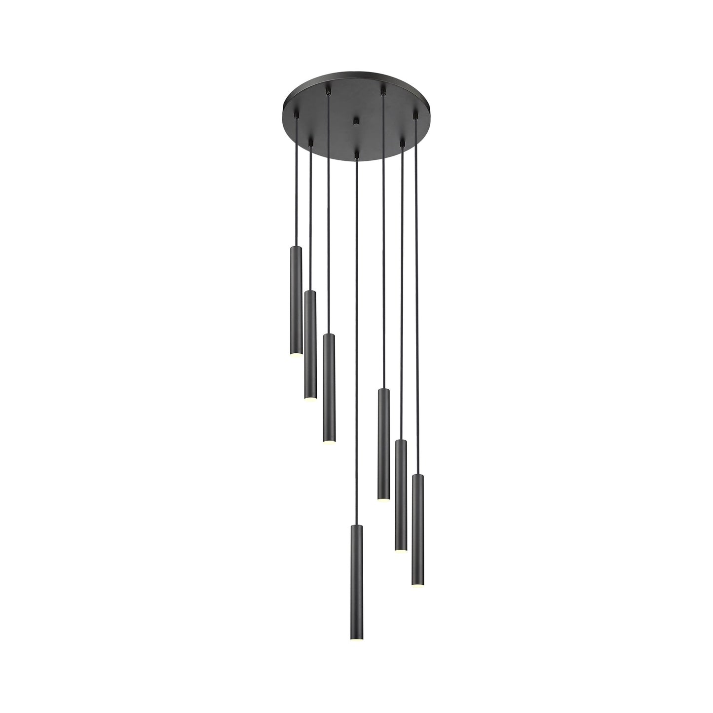 Forest Round LED Chandelier in Matte Black (7-Light/12-Inch).