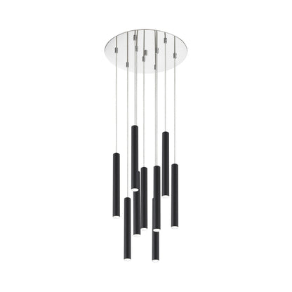 Forest Round LED Chandelier in Chrome/Matte Black (9-Light/12-Inch).