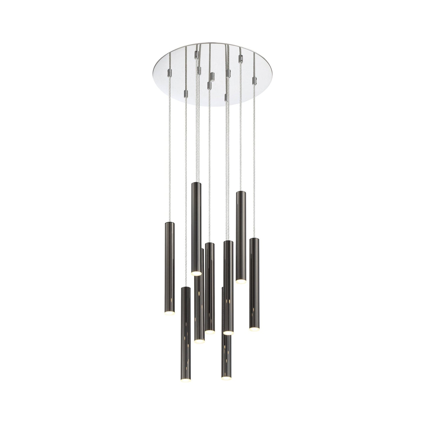 Forest Round LED Chandelier in Chrome/Pearl Black (9-Light/12-Inch).