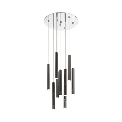 Forest Round LED Chandelier in Chrome/Pearl Black (9-Light/12-Inch).