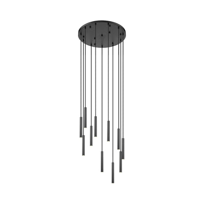 Forest Round LED Chandelier in Matte Black (11-Light/12-Inch).