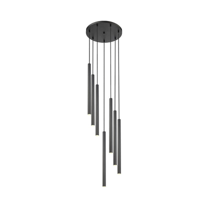 Forest Round LED Chandelier in Matte Black (7-Light/23.9-Inch).