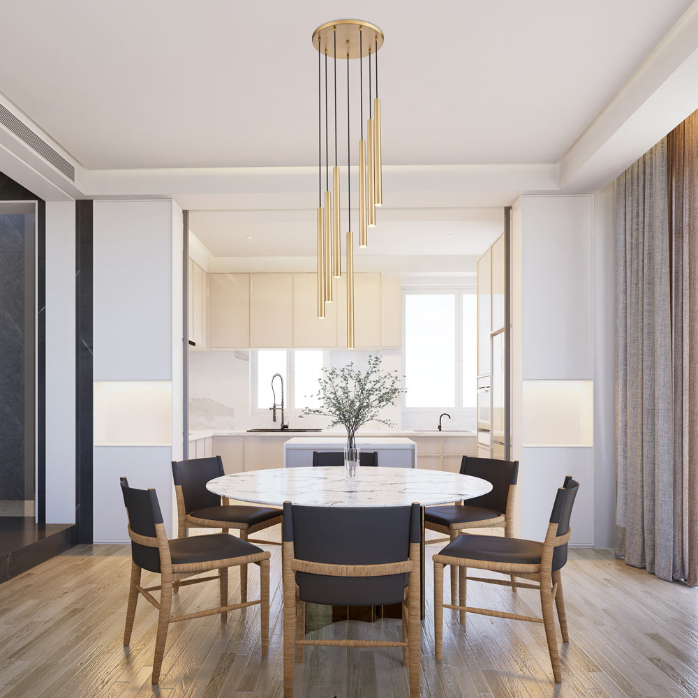 Forest Round LED Chandelier in dining room.