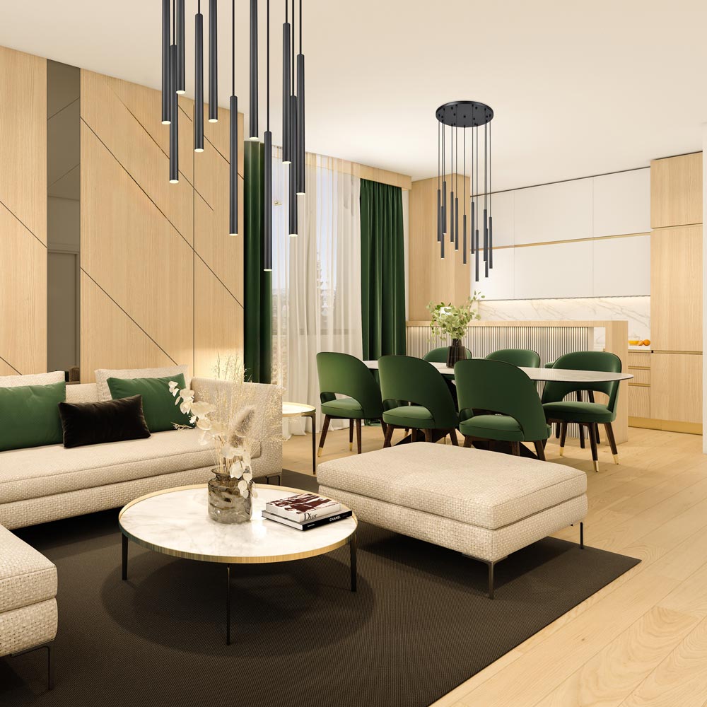 Forest Round LED Chandelier in living room.