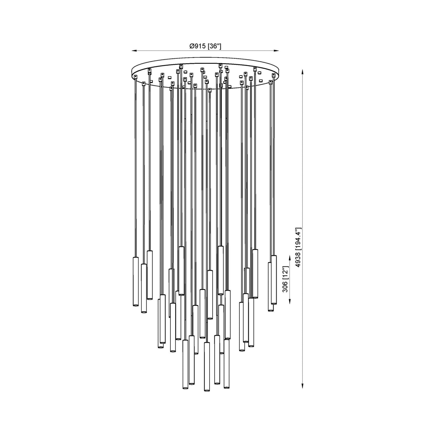 Forest Round LED Chandelier - line drawing.