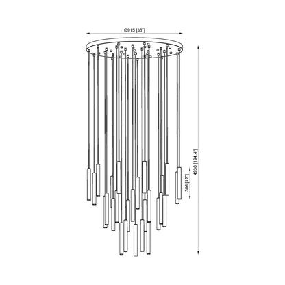 Forest Round LED Chandelier - line drawing.