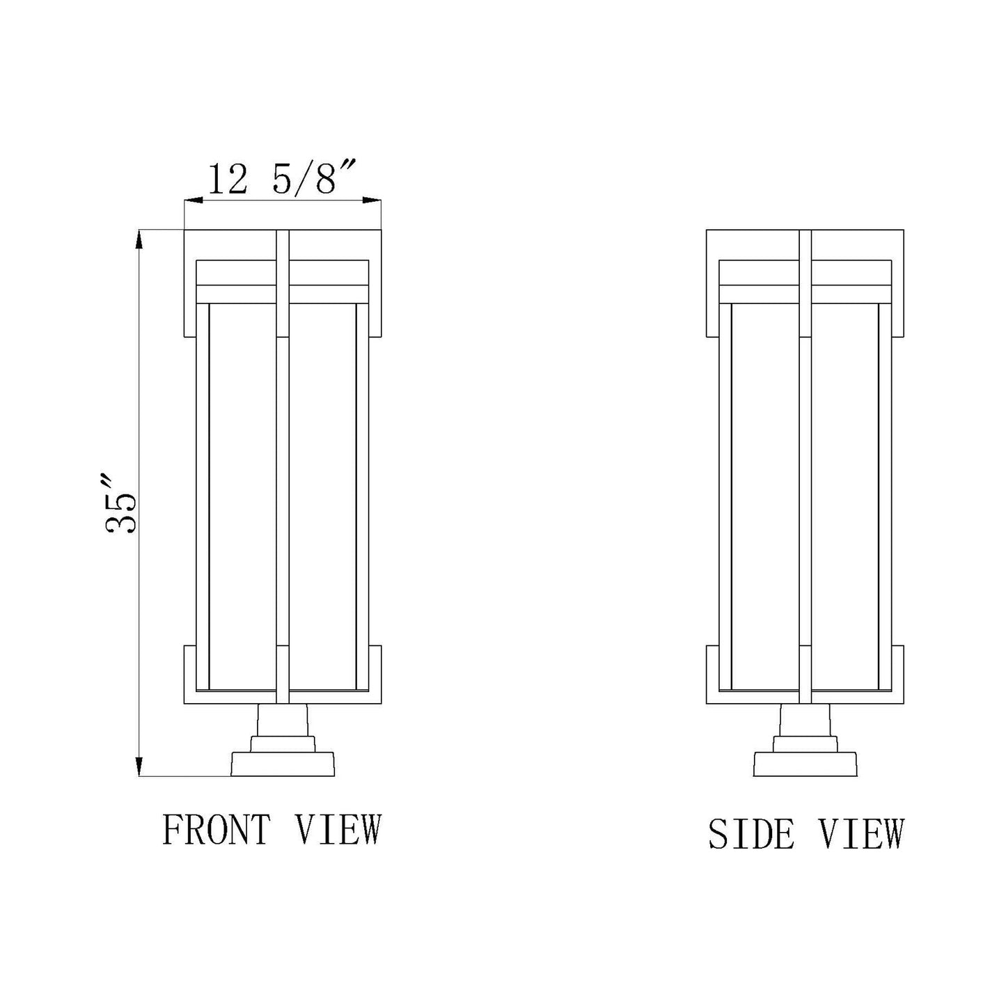 Fortis Square Outdoor Pier Mount Light - line drawing.