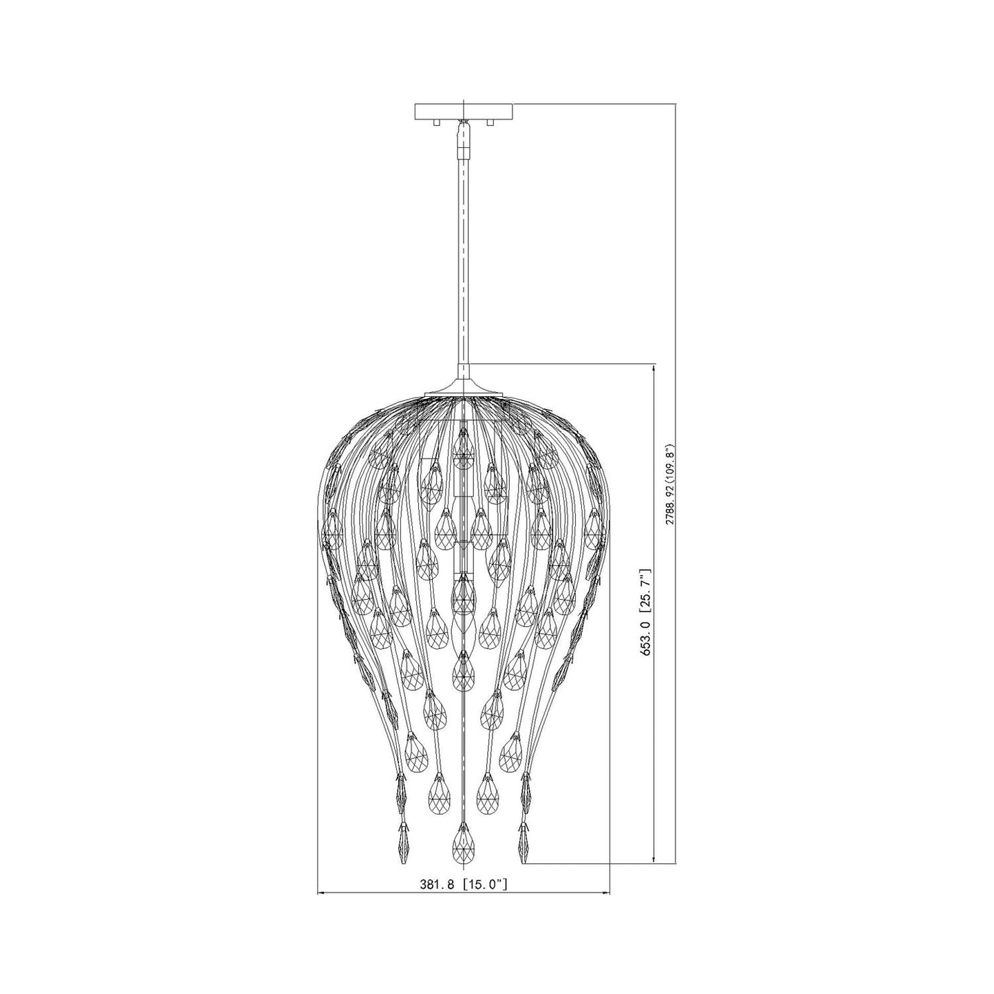 Gabriella Pendant Light - line drawing.
