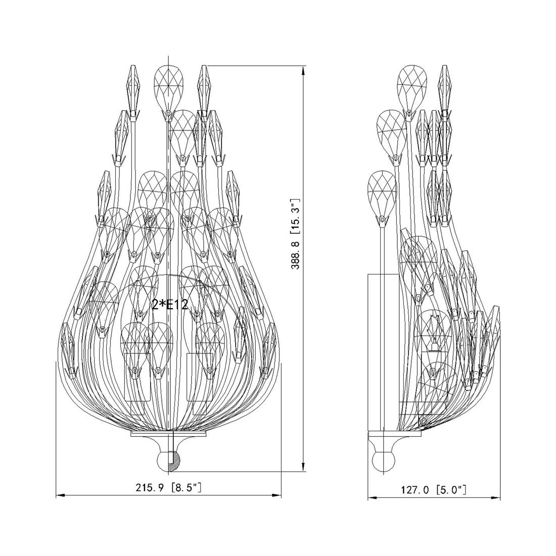 Gabriella Wall Light - line drawing.