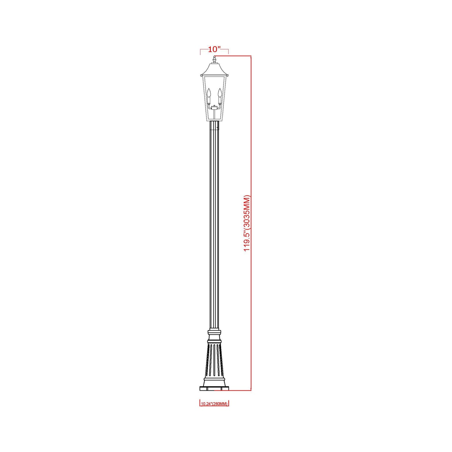 Gannon Outdoor Post Light - line drawing.
