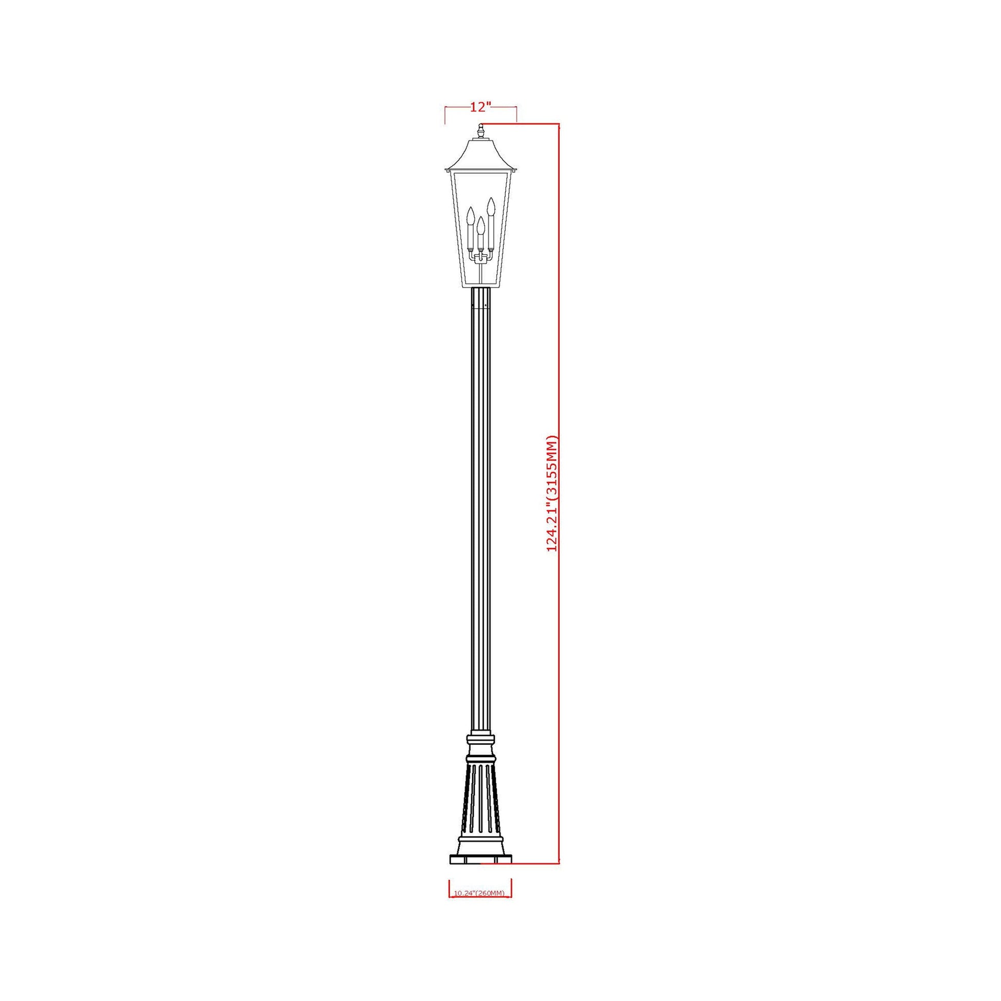 Gannon Outdoor Post Light - line drawing.